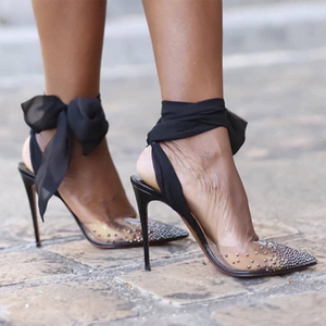 <span class=keywords><strong>Sandali</strong></span> da <span class=keywords><strong>Donna</strong></span> con Tacco Alto in PVC Trasparente con Cristalli e Fiocco, Eleganti Scarpe Rosse con Cinturini - Product Image 6