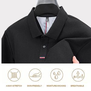 เสื้อโปโลผู้ชายแบบใหม่สำหรับฤดูร้อน สีพื้น ปักลาย ผ้าฝ้าย 100% สวมใส่สบาย สีเข้ม ไม่เป็นขุย - Product Image 3