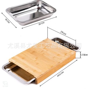 Pull-out <b>bamboo</b> cutting board with stainless steel tray for cutting vegetables, fruits, and Western-style steaks. - Product Image 4