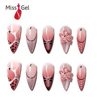 Faux ongles à presser en gel souple, dégradé rose-brun brillant, forme stiletto, préconçus, couverture complète, OEM ODM