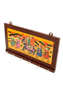 Traditional Handcrafted Wooden Wall Hanging Featuring <b>Elephant</b> and Human Figures Artwork with Intricate Carved Details for Entry - Product Image 6