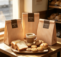 Sac en papier kraft rayé 100 % recyclé, personnalisé en usine, de qualité alimentaire, pour l'emballage de pain et pâtisseries à emporter, recyclable