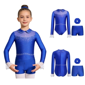 Tenue de Danse Latine pour Filles de 6 à 16 Ans, Compétition de Gymnastique, Patinage Artistique, Justaucorps avec Short et Bandeau pour Spectacles - Product Image 5