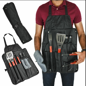 Outdoor BBQ neck-hanging tableware storage <b>bag</b>, wear-resistant and stain-resistant picnic apron, canvas picnic work clothes. - Product Image 1