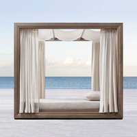 Lit de repos d'extérieur de qualité commerciale pour hôtel, avec cadre en teck et auvent, résistant aux UV, design moderne