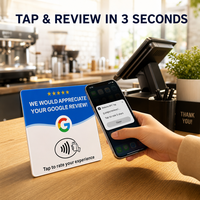 Support de table transparent en PC/PVC pour avis NFC NTAG215 13,56 MHz, avec 504 emplacements pour avis Google, partage de menu et réseaux sociaux