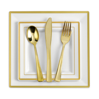 Assiettes de mariage en plastique doré pour les fêtes de Pâques Thanksgiving Anniversaire Assiettes carrées en plastique pour mariage