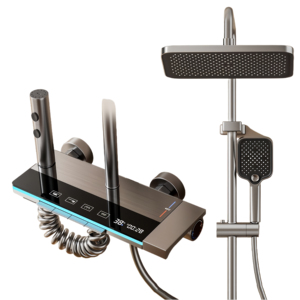 Yite grey hiển thị kỹ thuật số tĩnh nhiệt hệ thống vòi hoa sen Piano điều khiển chính van gốm mềm mưa máy bay phản lực phun tắm <span class=keywords><strong>Mixer</strong></span> gói - Product Image 1