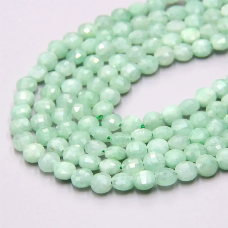 6mm Dyed Cut Coin Burma Jade Beads, Faceted Flat Round Grenn Jade Loose Gemstone Bead for Jewelry Making 4mm 6mm 8mm