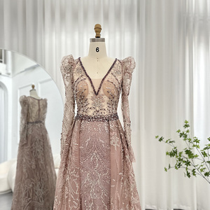 Jancember SCZ200 elegante de manga larga con cuello en V vestidos de fiesta de noche para mujer - Product Image 2