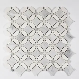 좋은 품질 카라라 흰색 대리석 모자이크 꽃 패턴 타일 부엌 벽과 바닥