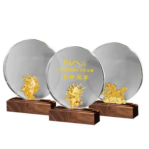 Nieuw Ontwerp Blanco Kristalglas Trofee Gouden Draak Relatiegeschenk Souvenir Award Plaquette