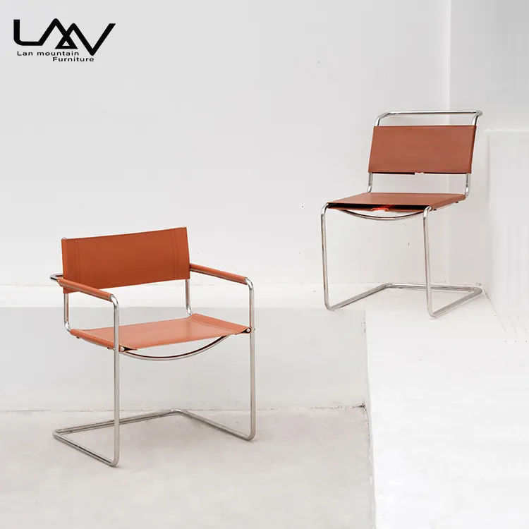 Modern saddle leather Dining Chairs brown Mart design metal Legs Armchair use for restaurant cafe office