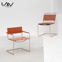 Cadeiras de couro de design marrom, cadeiras modernas de jantar, cadeiras de metal com pernas, uso para restaurante, café, escritório