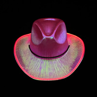 Chapeau de cowboy holographique à LED coloré en gros, logo personnalisé clignotant, chapeau de cow-girl drôle pour fête de Noël
