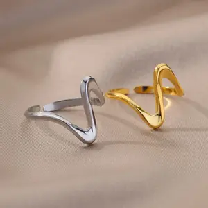 Simple Stainless Steel Women's Ring Geometric Opening Adjustable Men's Ring 18k Gold Plated Jewelry Ring For Women