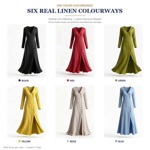 Private Label Summer Casual V Neck <strong>Maxi</strong> <strong>Dress</strong> OEM ODM Factory Long Sleeve Slim Fit Diagonal Front Placket Swing Skirt Woven - Product Image 2
