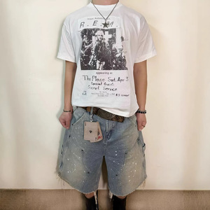 Shorts en jean TRUEN pour homme, style européen et américain, été, 100 % coton, streetwear, bords bruts, effet usé, coupe ample - Product Image 2