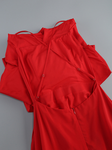 Abito lungo da donna con cinturino Sexy rosso senza maniche stampa floreale elegante <span class=keywords><strong>per</strong></span> feste di compleanno alla moda abbigliamento da sera - Product Image 4