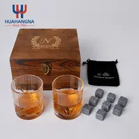 Accessori da Bar Premium 8 Granite Chilling Whisky Rocks 2 bicchieri da Cocktail Whisky Stones e Set di bicchieri in scatola di legno
