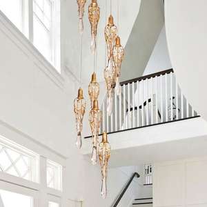 Designer art créatif lustre lumière villa hall escalier grand laiton cristal vintage plafond lampes suspendues - Product Image 2