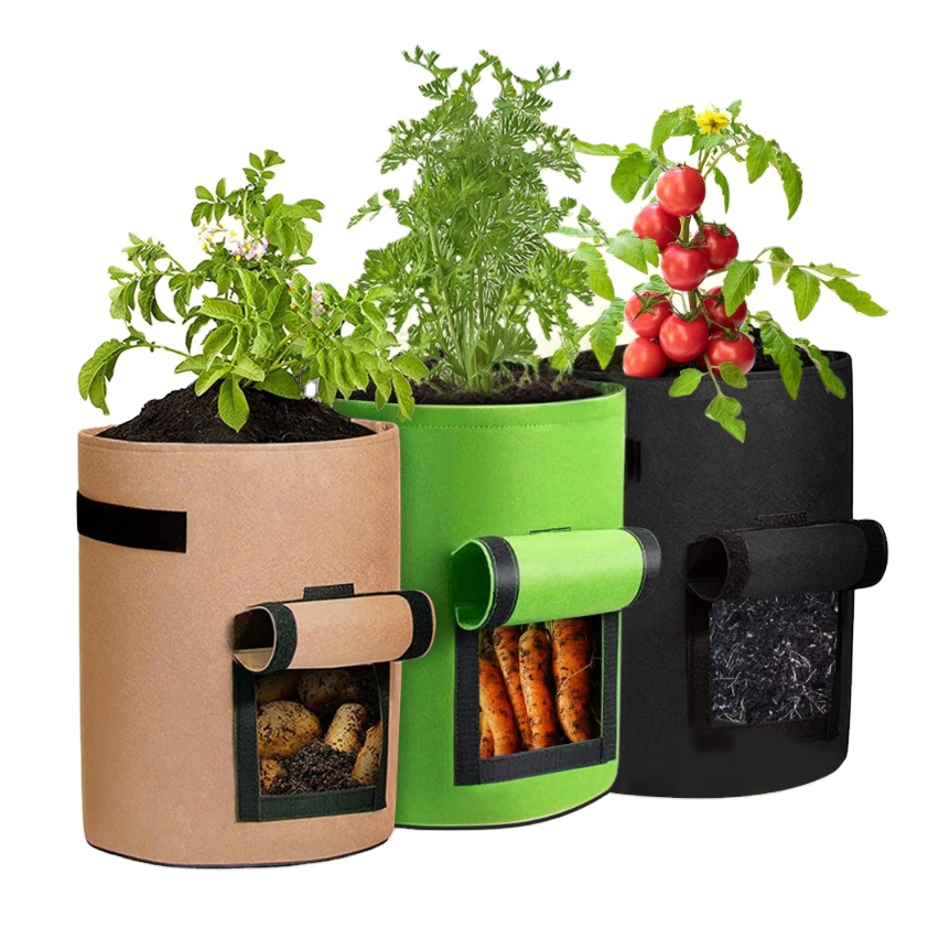 High-Quality Country-Style 10-Gallon Potato Grow Bags Garden Kit 3-Pack with Flap for Floor and Gardening Usage