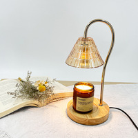 Lampe chauffe-bougie à intensité variable, lanterne électrique vintage dorée en forme de cloche avec base en bois pour éclairage parfumé pour salon