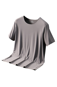 Men's Regular Fit Formal Short Sleeve <strong>Modal</strong> Knitted T-Shirt 220g Silk Screen <strong>Printed</strong> Front Logo Solid Color Breathable - Product Image 3