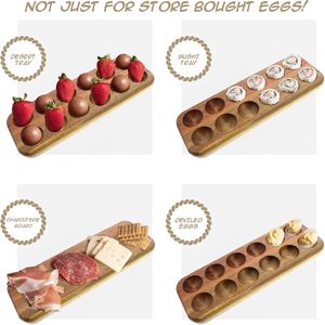 Plateau à œufs en bois, support de présentation d'œufs en bois de style rustique pour le réfrigérateur ou le comptoir de cuisine - Product Image 5
