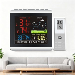 Orologio <span class=keywords><strong>da</strong></span> <span class=keywords><strong>Parete</strong></span> Atomico con Grande Display a Colori Costanti, Monitoraggio Temperatura Interna ed Esterna, Umidità, Stazione Meteo e Fasi Lunari - Product Image 1