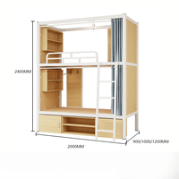 Lit superposé moderne en acier durable avec rideau, rangements et étagères pour dortoirs, appartements et auberges de jeunesse