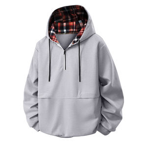 Sweat à capuche long coupe-vent en velours personnalisé avec logo, pour homme, décontracté, multi-zippé, poche sur le bras, grande taille, automne-hiver - Product Image 3