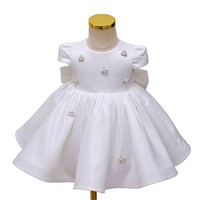 Abito da Principessa Bianco per Bambine con Maniche a Sbuffo e Perle, Vestito Formale per Primo Compleanno, Eventi di Gala e Occasioni Speciali