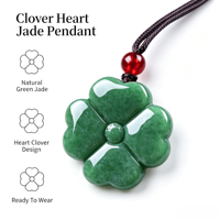 Pendentif Trèfle à Quatre Feuilles en Jadeite Birmane de Grade A, Vente en Gros, Amulette Porte-Bonheur en Jade Vert Naturel en Forme de Cœur