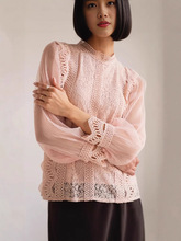 Custom High-end Women's <strong>Blouses</strong> &amp; Shirts Solid Sexy Head Cover Lace Tops Hollow Long Sleeves Type Shirt Elegant Style - Product Image 3