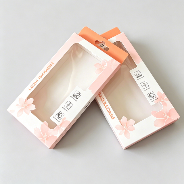 Customized Phone Case Screen Protector Film Packaging Kraft Paper Boxes With Hang Hole and Window