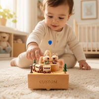 Boîte à musique en bois Montessori, ours et train rotatif, boîte musicale gravée sur mesure pour enfants