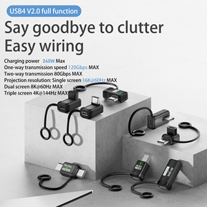 Convertisseur USB4 Type-C 240W PD3.1 avec charge rapide, affichage 16K 60Hz, transfert de données 80 Gbps, adaptateur multi-écrans avec cordon - Product Image 1