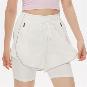 女式运动短裤2层固体快干涤纶跑步短裤2合1透气健身房健身活动短裤 - Product Image 3