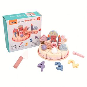 Jouets de cuisine d'imitation pour filles de 3 à 6 ans : Blocs de gâteau d'anniversaire en bois mignons pour enfants, jouets de simulation et décorations - Product Image 1