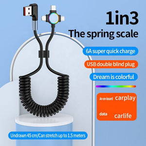 สายดาต้า USB เป็น C ชนิดสปริงสำหรับรถยนต์ PD 90องศาสายชาร์จโทรศัพท์ TPU สำหรับ iPhone และ Samsung - Product Image 6