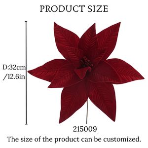 زهرة عيد الميلاد الاصطناعية زهور زهور البوانسيتيا المخملية الحمراء زهور البوانسيتيا الاصطناعية ديكورات عيد الميلاد - Product Image 2