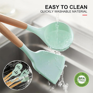 Tùy Chỉnh Hot Bán Siliconekitchen Đồ Dùng Set Phụ Kiện Công Cụ Lưu Trữ Thùng Xử Lý Bằng Gỗ Xử Lý Đồ Dùng Nhà Bếp Nấu Ăn Công Cụ - Product Image 4