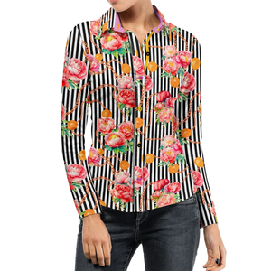 2025 estampado personalizado rayas florales de talla grande blusas para mujer Camisas Blusas Bloomes para mujer blusas y camisas para mujer - Product Image 1
