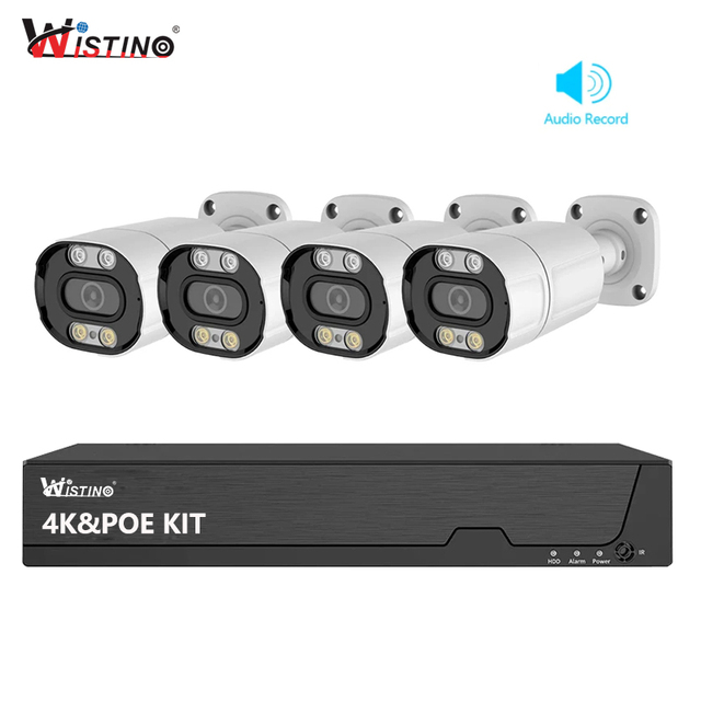 Wistino 4K Tseye Poe Camera Colorful Night Vision One Way Audio 4ch Poe Nvr Kit Security CCTV Camera System