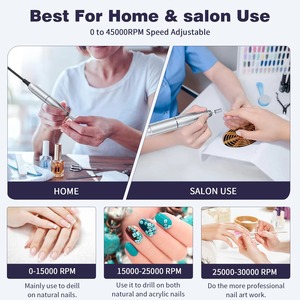 Ponceuse rechargeable <span class=keywords><strong>pour</strong></span> le polissage des ongles en gel, <span class=keywords><strong>pour</strong></span> la manucure à domicile ou en salon, perceuse à ongles électrique portable 45000 tr/min - Product Image 2