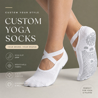 Chaussettes de yoga personnalisées à sangles croisées, antidérapantes, pour Pilates et Barre, respirantes, pour femmes, OEM ODM