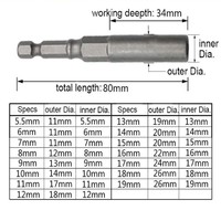 Zócalo de impacto Industrial de 5-19mm, destornillador de tuerca magnética, adaptador de broca de llave hexagonal, zócalo de accionamiento de mango de acero de 80mm