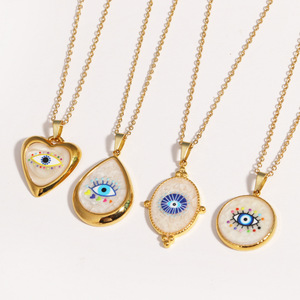 Collana con Ciondolo Occhio di Allah all'Ingrosso, Placcata Oro in Acciaio al Titanio, Occhio Turco Blu, Mano di Hamsa, Girocollo Lusso Leggero Delicato - Product Image 5