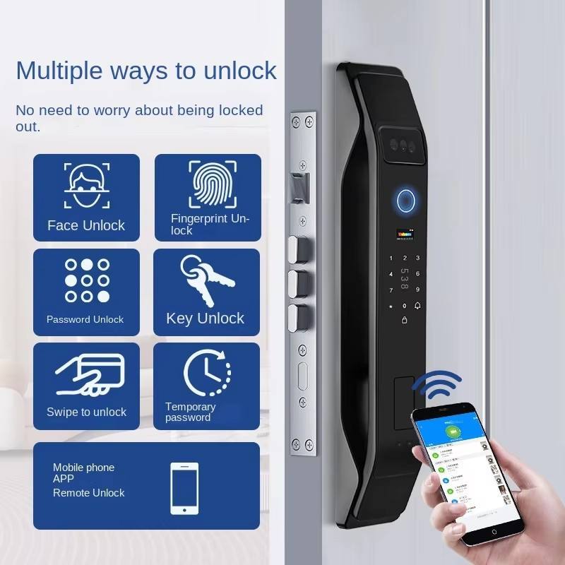 3D Facial Recognition Tuya WiFi Cloud Remote Control Smart Door Lock Security Anti-Pry Alarm Home Easy Installation Wood Door · image 4